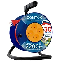 Удлинитель силовой на катушке "DOMTOK" 4 гнезда, ПВС 2*1, 2,2кВт, б/з 30м (2438)