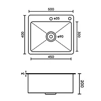 Мойка нержавеющая Potato DS5040B 500*400*200мм, кухонная, толщина 3мм, цвет черный, с сифоном