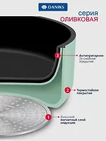 Сковорода алюминий, 28 см, антипригарное покрытие, Daniks, Olive, с деревянной ручкой, индукция, Y4-