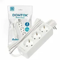 Удлинитель бытовой "DOMTOK" (ЛИДЕР) 3 гнезда, ПВС 3*0,75, 2,2кВт, з/к 3м (2375)