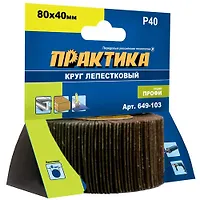 Круг лепестковый с оправкой ПРАКТИКА 80х40мм, P 40, хвостовик 6 мм, серия Профи 649-103