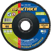 Круг лепестковый шлифовальный ПРАКТИКА 125 х 22 мм Р 60 (1шт.) серия Профи