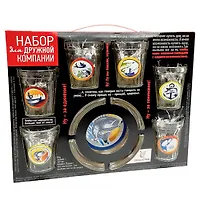 Подарочный набор 7пр.арт.1210-Д "На крючке" (пепельница+6 стаканов 50мл.)