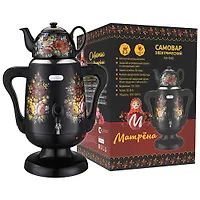 Самовар электрический МАТРЕНА МА-040 (3,2л) металл, черный с рисунком + керам. заварник 1800-2000W