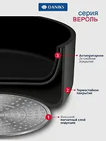 Сковорода Daniks Verol, алюминий, 20 см, антипригарное покрытие, с деревянной ручкой, индукция