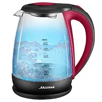 Чайник АКСИНЬЯ КС-1040, корпус из жаропр.стекла, красный с черным, 2200Вт, 1,7л
