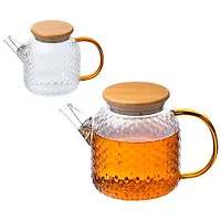 Чайник заварочный AROMA, объем 1 л, из боросиликатного стекла с рельефом, с крышкой из бамбука арт.1