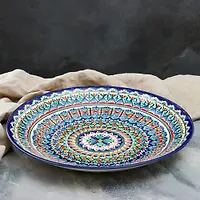 Ляган круглый Риштанская Керамика, 41см, сине-красный, мелкий орнамент арт.1924223 г.Екатеринбург