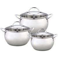 WEBBER BE-335/6 Набор посуды из нерж.стали 6 пр. 2,0л, 2,8л, 3,8л со стеклянными крышками (4)