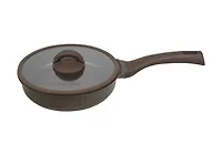 Сковорода Kukmara Stella 240 мм с ручкой и стеклянной крышкой, мокко