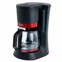 Кофеварка Delta Lux DL-8152 черная с красным, 700Вт, 1200мл (10 чашек), антипролив
