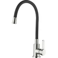 Смеситель для кухни Ledeme МАКСИ L74004-2 с силиконовым изливом, чёрный+нержавеющая сталь