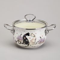 Кастрюля agness эмалированная со стеклянной крышкой серия "Lavander cats", 2,0 л диа. 18см 943-076