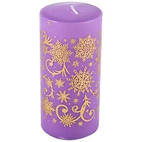 Свеча Deco Christmas 50х100 мм Зимние узоры (золото на сиреневом) арт.106147