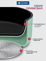 Сковорода алюминий, 26 см, антипригарное покрытие, Daniks, Olive, с деревянной ручкой, индукция, Y4-