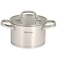Кастрюля нержавеющая сталь, 2.9 л, крышка стекло, Daniks, Рейн, GS-01229-18, индукция (505775)