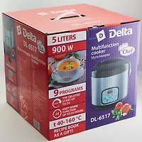Мультиварка DELTA DL-6517 черная, 900Вт., 5л, 9 программ, книга рецептов, функция "Шеф-повар"