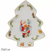 Блюдо 25х21см НОВОГОДНИЙ в под.уп.(х24)Фарфор арт.205-322