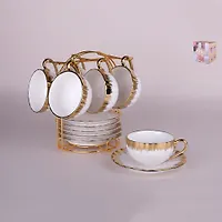 Набор чайный на металлической подставке 6/12, White gold 7477