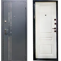 ДВЕРЬ МЕТАЛЛИЧЕСКАЯ СПАРТА МДФ БЕЛЫЙ/НЕРЖ 2050х960R т.м.1.2мм RAL 7024 (замок Гардиан)