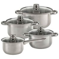 WEBBER BE-652/8 Набор посуды из нерж.стали 8 пр. с КОВШОМ 1,9л,2,6л,3,5л,4,2л стеклян. крышки (2)