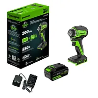 Гайковерт ударный аккумуляторный Greenwork G24IW200,б/щет, 3/8'', 200Нм, 1х4Ач,ЗУ,кор (3803607CUB)