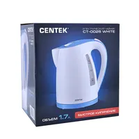 Чайник Centek CT-0026 White, 1.7 л, 2200 Вт, LED, матовый корпус, защита от включения без воды