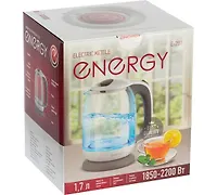 Чайник ENERGY E-281 (1.7л) стекло, пластик, цвет бело-серый арт.005210