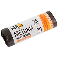 Мешки д/мусора "РЫЖИЙ КОТ" 30л (25шт./рул.) особо прочные, ПНД, черные арт.310370