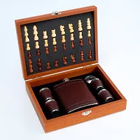 Набор 7 в 1: фляжка 8 oz, чешуя, 4 рюмки, воронка, шахматы, 18 х 24 см арт.3470684 г.Екатеринбург