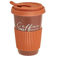 Ф11-092L1 Стакан для кофе и чая с крышкой "Coffee" (450 мл) в цветной коробке, коричневый (36)