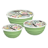 Комплект мисок Латина Homver 3 шт (1,1л+2,1л+3,2л) с крышками с декором Ботаника 1338