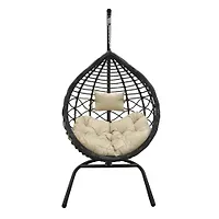 Кресло подвесное Вирджиния Garden story стойка+основ черн.,корзн.темн-корич.,подуш.беж. D3414-МТ003