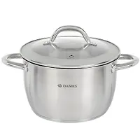 Кастрюля нержавеющая сталь, 4.9 л, с крышкой стекло, Daniks, Перл, GS-01205-22, индукция (397615)