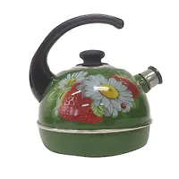 Чайник 3,5 л.(конс.ручка)-зеленый/клубника с ромашкой (декор- нерж.сталь)Т04/35/07/05