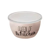 Миска эмалированная без ручек с пластиковой крышкой Queen of kitchen, Спэшл, 362685,16см/1,7л),