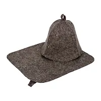 Набор из 2 предметов (шапка, коврик) серый, Банные штучки, войлок