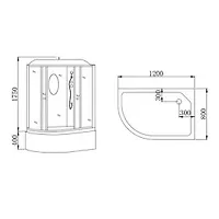 Душ.кабина HD-KU12080VFR 120x80х215 без г/м, риф.зад.стекла, риф.перед.стекла, выс.под.без электр..