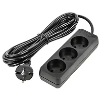 Удлинитель серии Ultra, шнур 3м., 3 гнезда, 10A, б/з. Черный. TM UnielS-CU3-3 BLACK (UL-00009983)