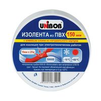 Клейкая лента электроизоляционная 19мм х 20м 150мкм UNIBOB, белая ИУ (60) арт.59482