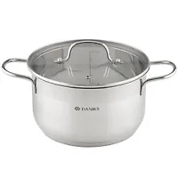 Кастрюля нержавеющая сталь, 3.6 л, крышка стекло, Daniks, Нолан, GS-01363-20CA, индукция (480207)