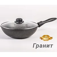 Сковорода ВОК 28см Гранит star со съемн. ручкой и стеклянной крышкой арт.С078803