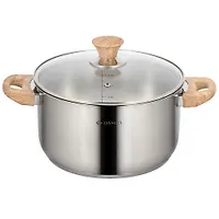 Кастрюля нержавеющая сталь, 6 л, с крышкой, крышка стекло, Daniks, Осло, GS-01147-24CA, индукция (47
