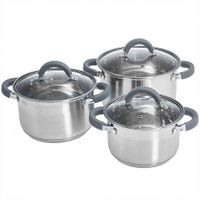 WEBBER BE-625/6 Набор посуды из нерж.стали 6 пр. 2,2л, 3,0л, 4,0л со стеклянными крышками (4)