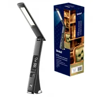 TLD-567 Black/LED/300Lm/4500K/Dimmer Светильник настольный c часами, календарем, термометром, 6W. Вс
