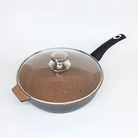 Сковорода 260мм АП "Marble evolution brown", с несъемной ручкой ,стек.крышкой арт.02-2631-210
