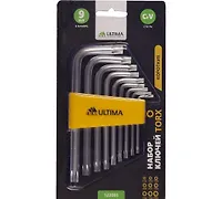 Набор ключей TORX Ultima, 9 шт в наборе, CrV, T10-T50, короткие (1уп-6комп,1кор-36комп) арт.122005