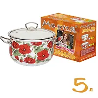 Кастрюля эмалированная "Маки" 5л  стекл. кр. код.888/22 Турция