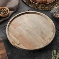 Блюдо для подачи d=30x1,8 см, массив березы, потайные ручки,пропитано маслом,цвет шоколадный арт.753