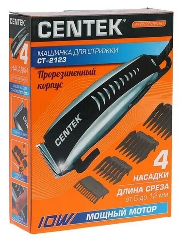 Mashinka dlya strizhki Centek CT-2123 (chernyj/serebro) 10Vt, stalnye lezviya, prorezinennyj korpus_3